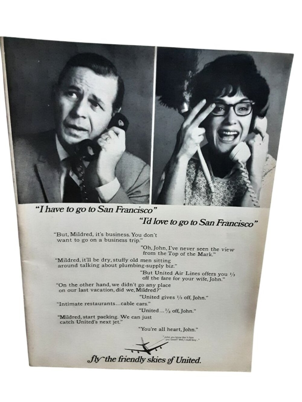 1966 United Air Lines San Francisco Friendly Skies Vintage Travel Print Ad